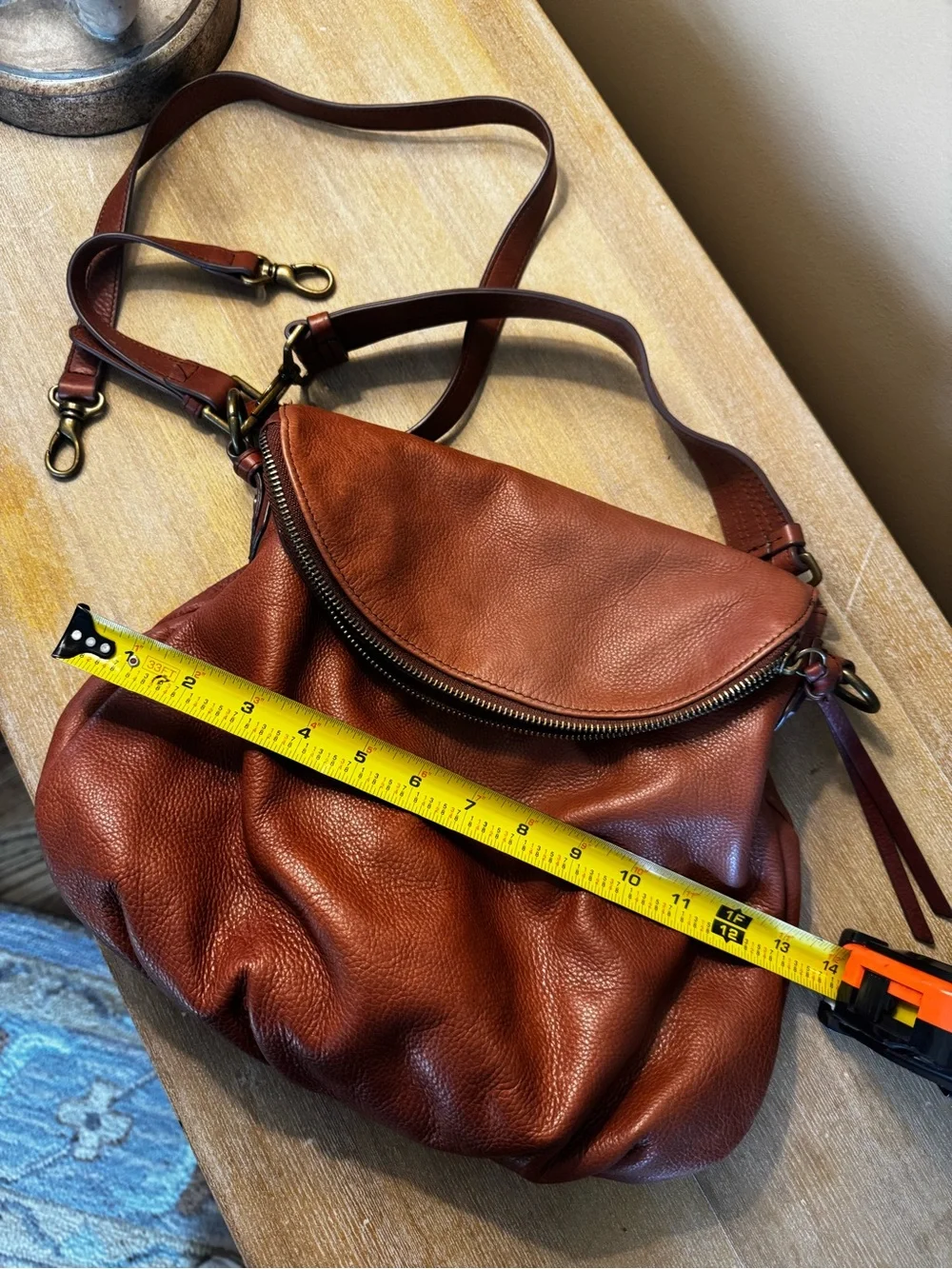 Women's Leather Crossbody Bag in cognac brown genuine leather.